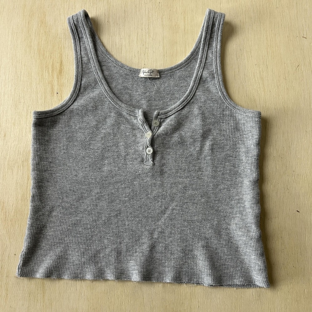 J. Galt Tank Top Womens XS Gray Ribbed Henley Button Cropped Knit Casual